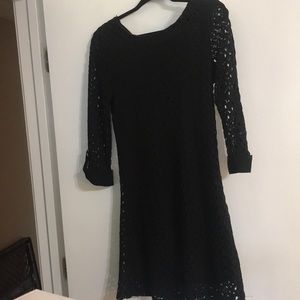 Black lace overlay long sleeve dress